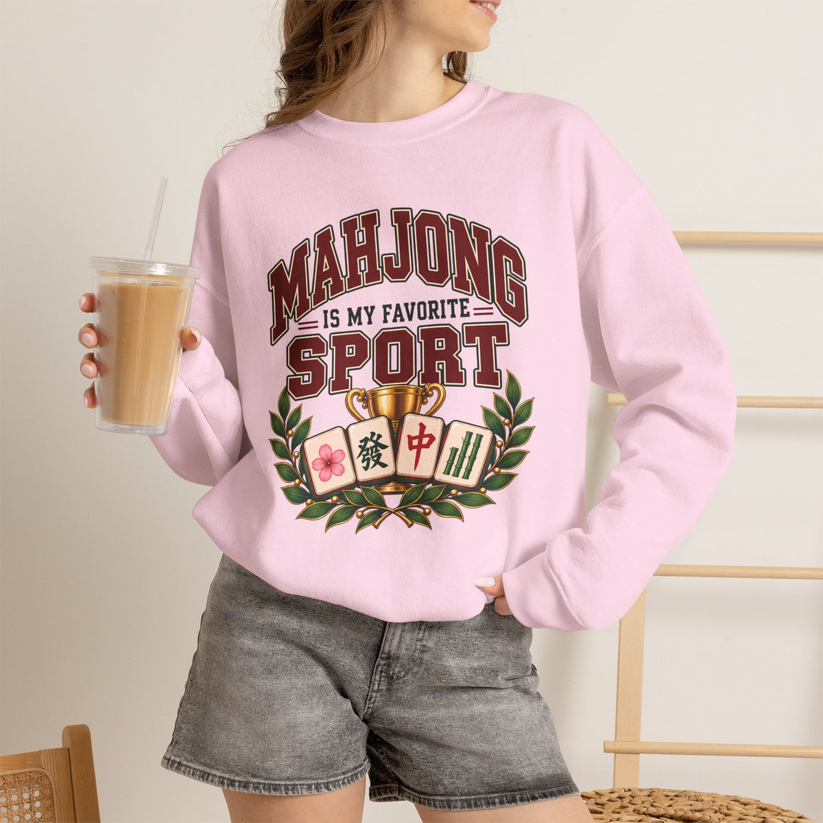 Mahjong Is My Favorite Sport Varsity Gildan Sweatshirt — Funny Mahjong Gift