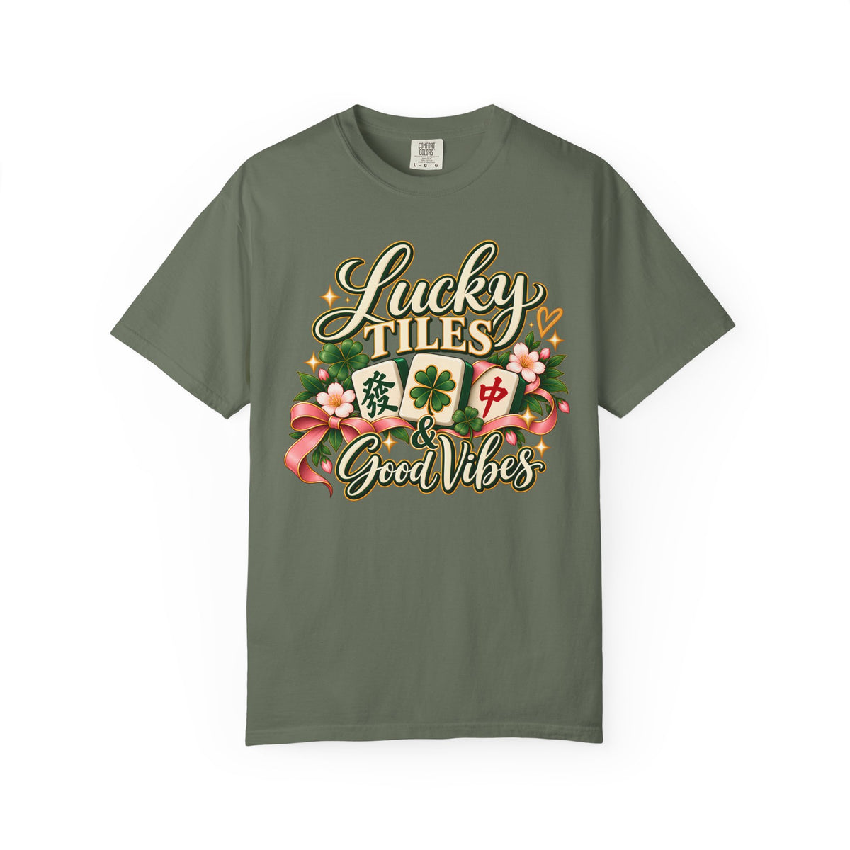 Lucky Tiles and Good Vibes Mahjong Comfort Colors T-Shirt — Mahjong Gift