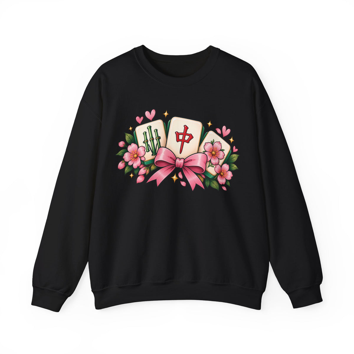 Coquette Mahjong Bow & Cherry Blossom Gildan Sweatshirt — Cute Girly Mahjong Gift