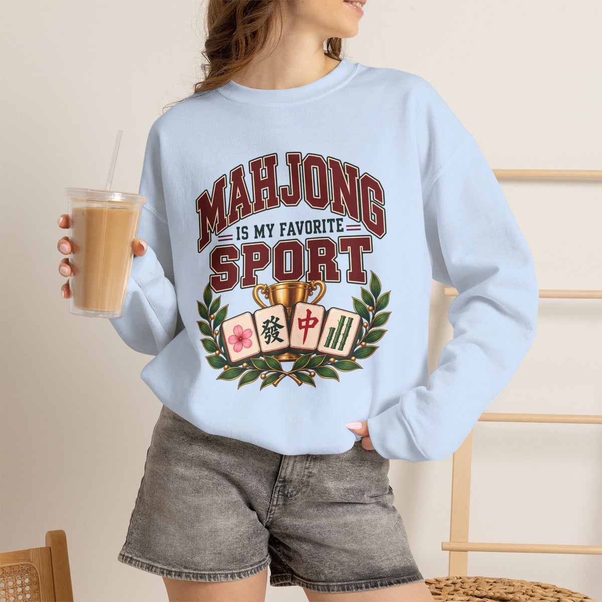 Mahjong Is My Favorite Sport Varsity Gildan Sweatshirt — Funny Mahjong Gift