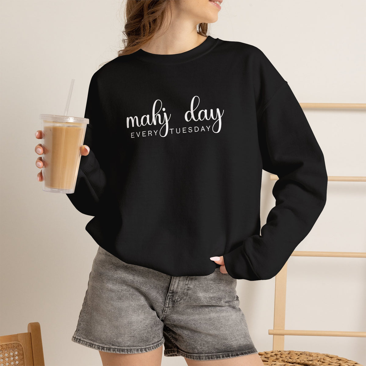 Mahj Day Every Tuesday Gildan Sweatshirt — Minimalist Mahjong Club Gift