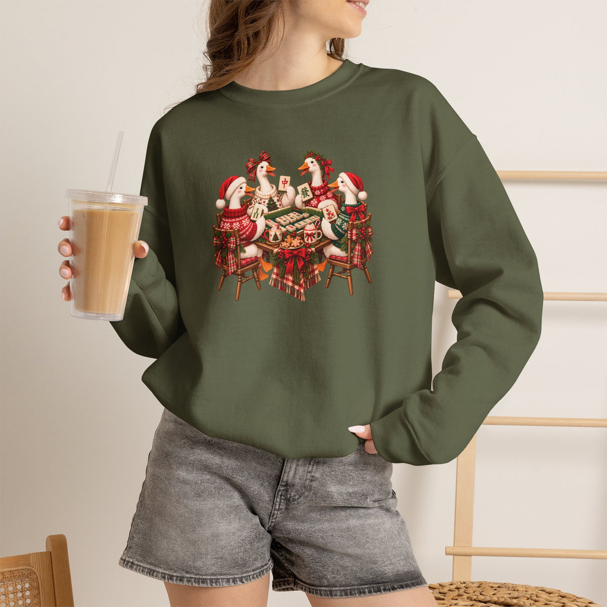 Silly Goose Christmas Mahjong Gildan Sweatshirt — Funny Holiday Mahjong Gift