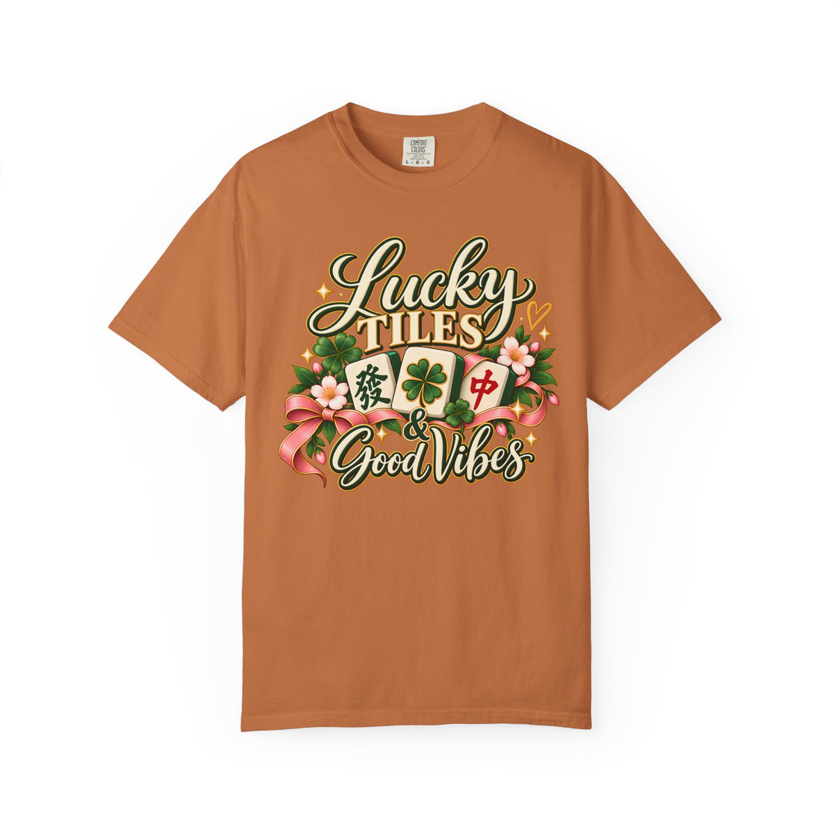 Lucky Tiles and Good Vibes Mahjong Comfort Colors T-Shirt — Mahjong Gift