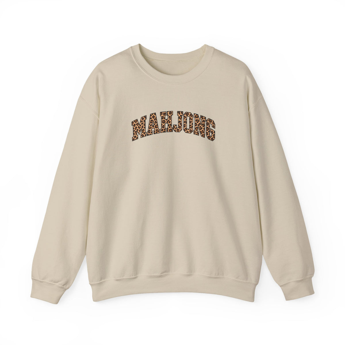 Mahjong Leopard Print Varsity Gildan Sweatshirt — Cute Leopard Mahjong Gift